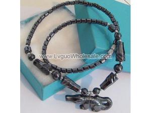 Hematite Stone Alligator Pendant Chain Choker Fashion Necklace